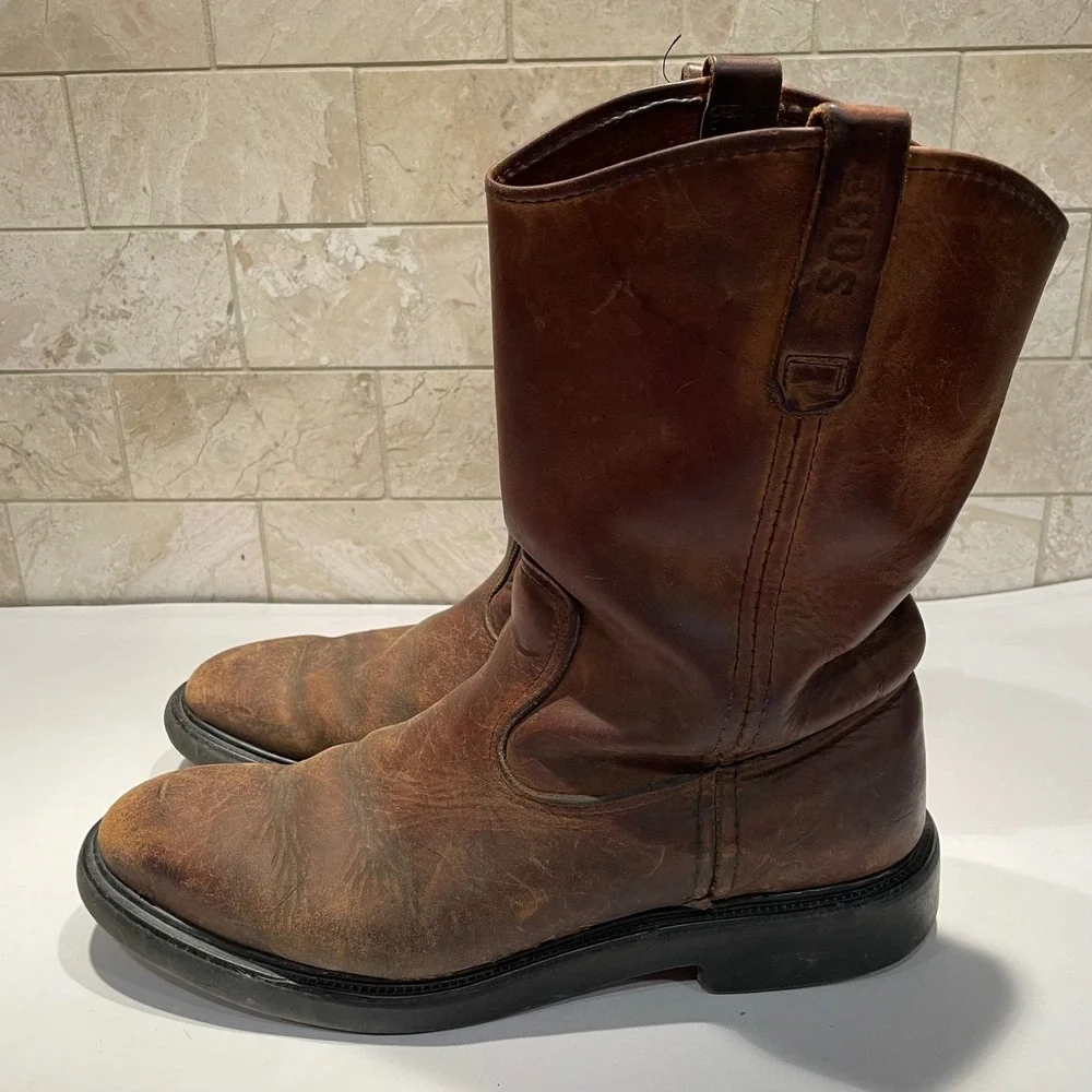 Red Wing Pecos Shoes Men's Brown Leather Pull On Work Boots USA‎ Made Size 10.5 - Picture 8 of 12